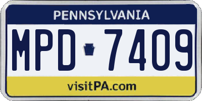 PA license plate MPD7409