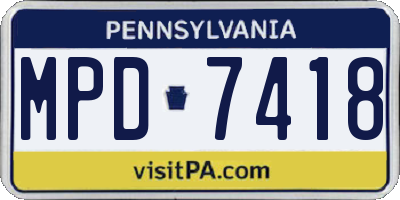 PA license plate MPD7418