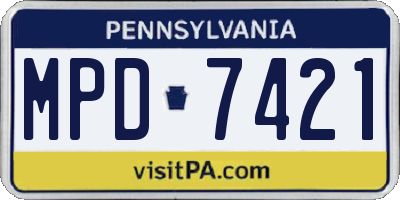 PA license plate MPD7421