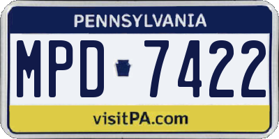 PA license plate MPD7422