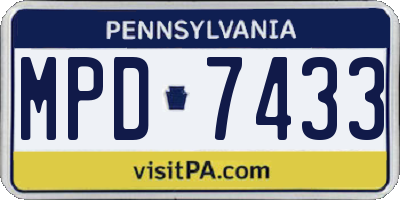 PA license plate MPD7433