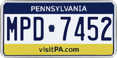 PA license plate MPD7452