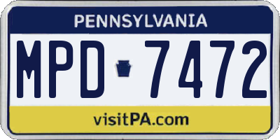 PA license plate MPD7472
