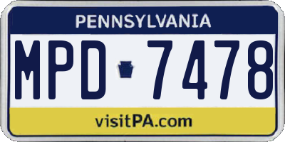 PA license plate MPD7478