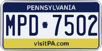 PA license plate MPD7502