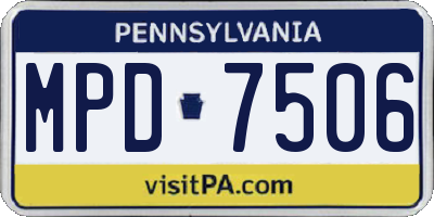 PA license plate MPD7506