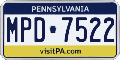 PA license plate MPD7522