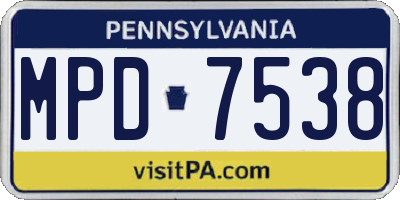 PA license plate MPD7538