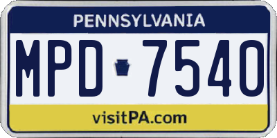 PA license plate MPD7540