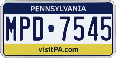 PA license plate MPD7545