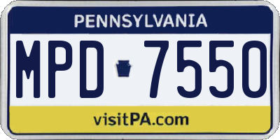 PA license plate MPD7550