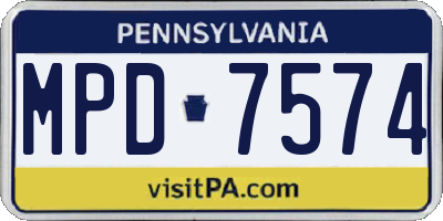 PA license plate MPD7574