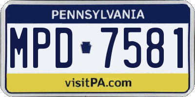 PA license plate MPD7581