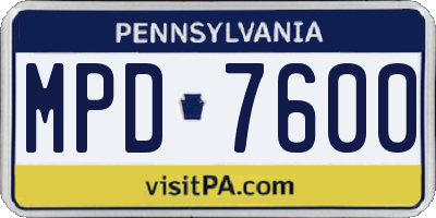 PA license plate MPD7600