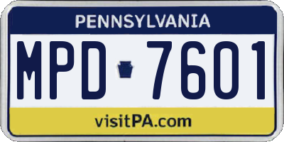 PA license plate MPD7601