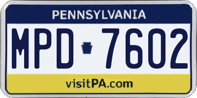 PA license plate MPD7602