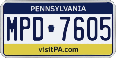 PA license plate MPD7605
