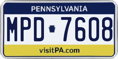 PA license plate MPD7608