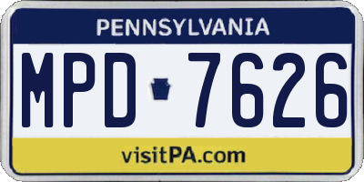 PA license plate MPD7626