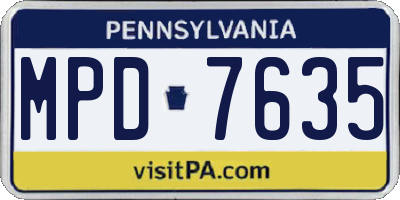 PA license plate MPD7635
