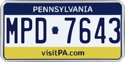 PA license plate MPD7643