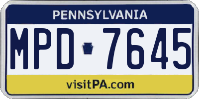 PA license plate MPD7645