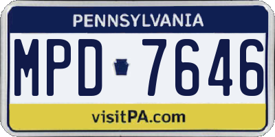PA license plate MPD7646
