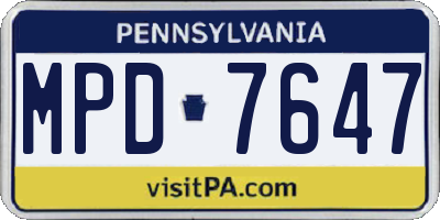 PA license plate MPD7647