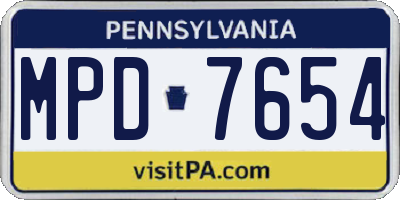PA license plate MPD7654