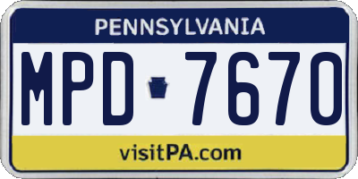 PA license plate MPD7670