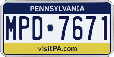 PA license plate MPD7671