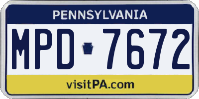 PA license plate MPD7672