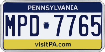 PA license plate MPD7765