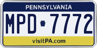 PA license plate MPD7772