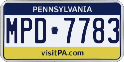 PA license plate MPD7783
