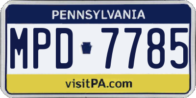 PA license plate MPD7785