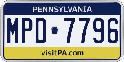 PA license plate MPD7796