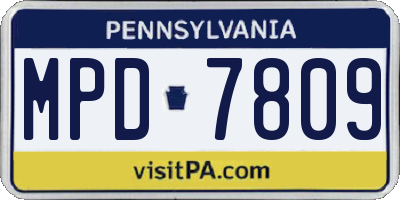 PA license plate MPD7809