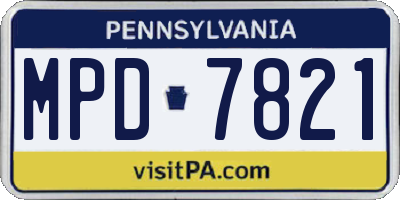 PA license plate MPD7821