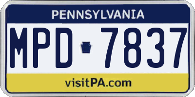 PA license plate MPD7837
