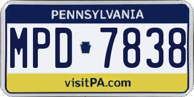 PA license plate MPD7838