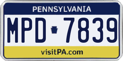 PA license plate MPD7839