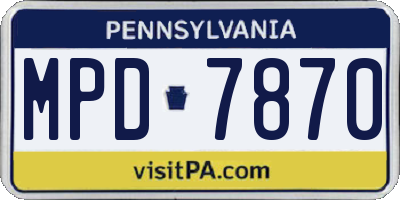 PA license plate MPD7870