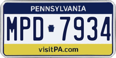 PA license plate MPD7934