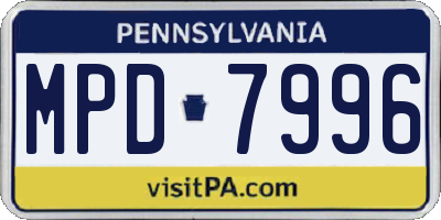 PA license plate MPD7996