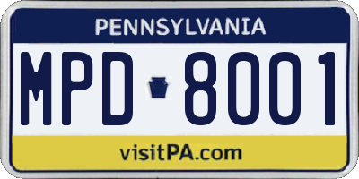 PA license plate MPD8001