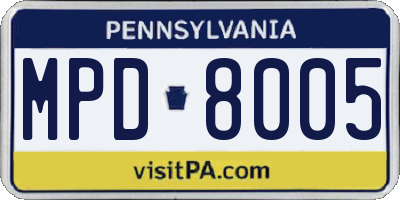 PA license plate MPD8005
