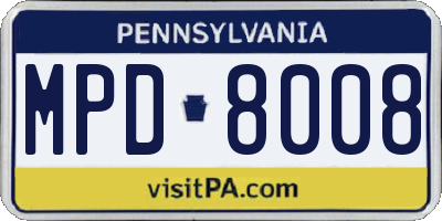 PA license plate MPD8008