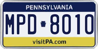 PA license plate MPD8010