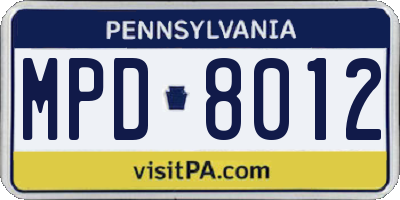 PA license plate MPD8012